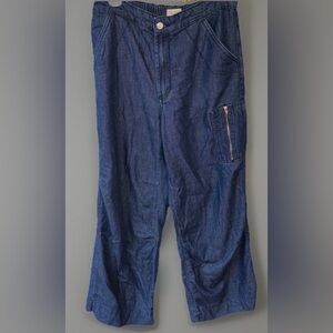 Anthropologie Pilcro Parachute Jeans Wide Leg Elastic Waist Dark Wash Waist 28